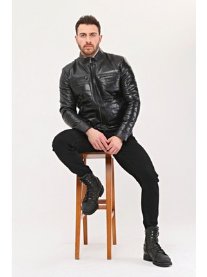 Nyc Giyim Tekstil Hakiki Deri Şişme Tarzı Mont Siyah Renk