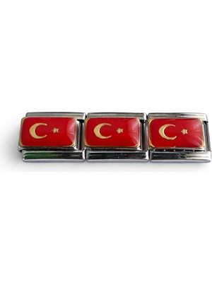 Lines Bijuteri Türk Bayrağı Figürlü Italyan Charm | Ay Yıldız Desenli Paslanmaz Çelik Bileklik Ucu