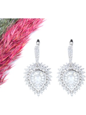 Canka Su Damlası Baget Taş Pırlanta Model Gümüş Küpe