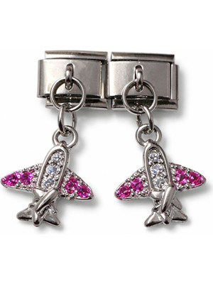 Lines Bijuteri Pembe Taşlı Uçak Figürlü Italyan Charm