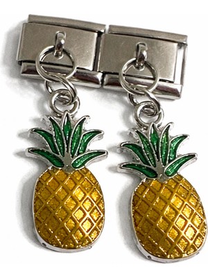 Lines Bijuteri Ananas Figürlü Renkli Italyan Charm – Çelik Bileklik Uyumlu Sallantılı Charm