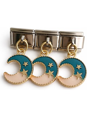 Lines Bijuteri Ay Yıldız ve Ay Figürlü Italyan Charm | Renkli Sallantılı Paslanmaz Çelik Bileklik Ucu