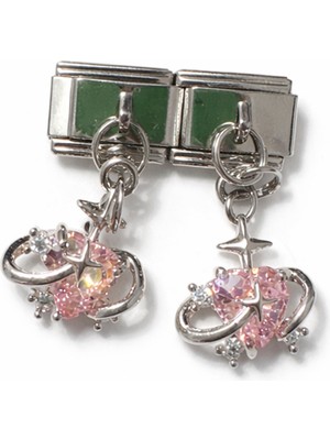 Lines Bijuteri Pembe Kalp Taşlı Gezegen Figürlü Italyan Charm