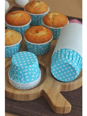 Zenviva 25 Adet Mavi Puantiyeli Cupcake Kek Kapsülü