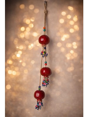 Doremcy 3’lü Kırmızı Seramik Nar Duvar Süsü – Nazar Boncuklu Bereket Dekoru