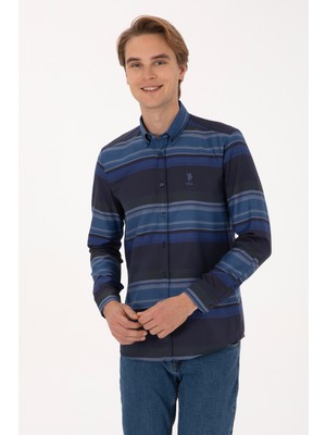 U.S. Polo Assn. Trend Lacivert Erkek Gömlek Desenli Regular Fit Kolsuz