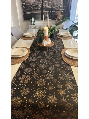 Decamor Home Yeni Yıl Temalı Siyah Runner Yılbaşı Masası Yılbaşı Runner (Peçete Dahil Değil)