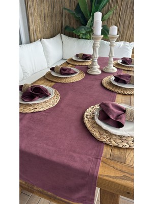 Decamor Home Kadife Dokulu Dertsiz Mürdüm Runner 1 Ad (Peçetesiz)