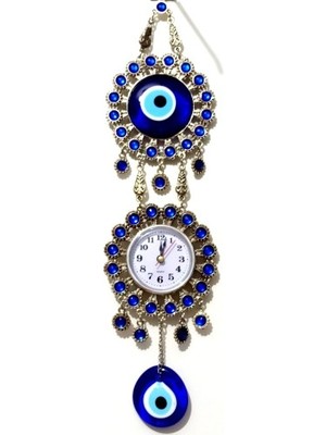 İlkyaz Fashion Nikel Zamak Kaplamalı Nazar Boncuklu Gümüş Rengi Mini Duvar Saati