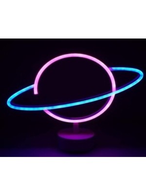 İlkyaz Fashion Neon Işıklı Satürn Lamba (Pil + Usb)