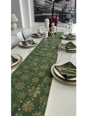 Decamor Home Yeni Yıl Temalı Yeşil Runner Yılbaşı Masası Yılbaşı Runner (Peçete Dahil Değildir )
