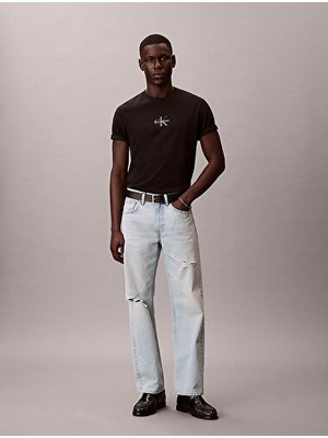 Calvin Klein Erkek 30S Micro Monologo T-Shirt Kısa Kol Günlük Stil Pamuk Siyah Renk XL