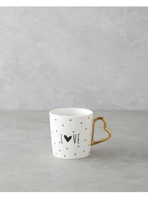 English Home Love Day New Bone China Kupa 400 ml Siyah-Beyaz-Gold