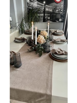 Decamor Home Kadife Dokulu Dertsiz Sütlü Kahve Uzun Runner (Peçetesiz)