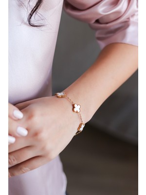 Atalya Accessory Paslanmaz Çelik Mini Yonca Modeli Unisex Çelik Bileklik -17+5 cm Uzunluk Sevgiliye Hediye