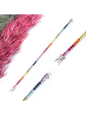 Canka Beyaz Altın Kaplama Renkli Doğaltaş Su Yolu Gümüş Bielklik