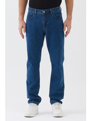 Expier Erkek Mavi Baggy Denim Pantolon Bol Paça Yıkamalı Jeans ARD-001