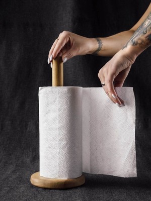 LTG Nova Kaymaz Tabanlı Kağıt Havluluk - Yuvarlak Ahşap Kağıt Havlu Askılığı