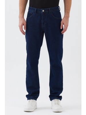 Expier Erkek Lacivert Baggy Denim Pantolon Bol Paça Yıkamalı Jeans ARD-002