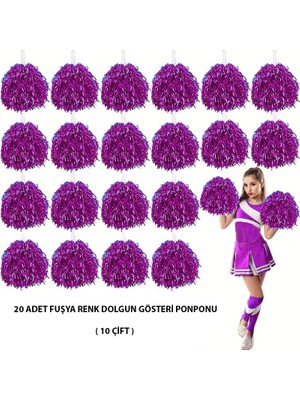 10 Çift ( 20 Adet ) Fuşya Renk 23 Nisan 19 Mayıs 29 Ekim Okul Gösteri Ponponları (4887)