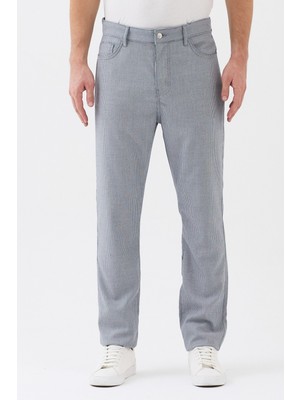 Expier Erkek Gabardin Çizgili Pamuklu Regular Fit Rahat Kesim Mavi Pantolon ART-011