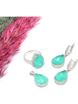 Canka Parahiba Taşlı Su Damlası Gümüş Takım