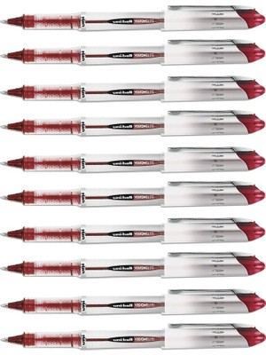 Artlantis Kırmızı Pilot Kalem UB-200 Vision Elite 0.8mm 10 Adet Uniball Pilot Kalem 0.8 mm Roller Uçlu Pilot Kalem Ince Uçlu Likit