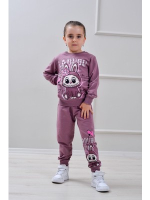Yağmur Giyim Pjk2i Labubu Desenli 2 Ip %100 Pamuk Kız Çocuk Eşofman Takımı 3-10 Yaş 6413
