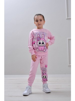 Yağmur Giyim Pjk2i Labubu Desenli 2 Ip %100 Pamuk Kız Çocuk Eşofman Takımı 3-10 Yaş 6413