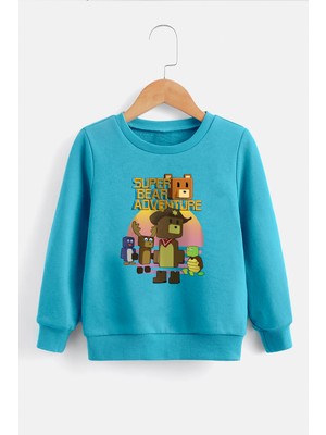 Zeycem Süper Ayı Oyun Karekteri Desen Baskılı Çocuk Sweatshirt Siyah  Mavi Pembe Unisex