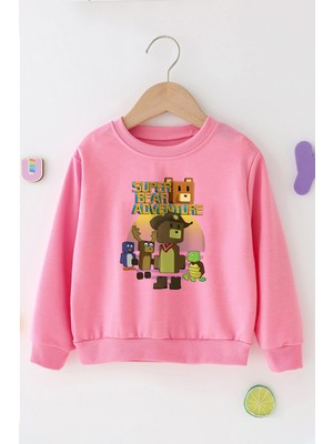 Zeycem Süper Ayı Oyun Karekteri Desen Baskılı Çocuk Sweatshirt Siyah  Mavi Pembe Unisex