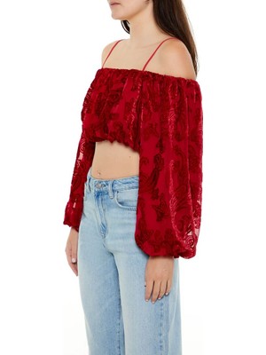 F21 Desenli Açık Omuzlu Bluz