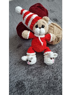 Noel Kıyafetli Amigurumi Ayı El Yapımı Örgü Organik Oyuncak