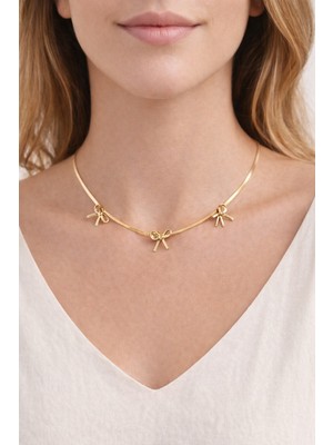 LuxeGem Kadın 316L Paslanmaz Çelik Kolye – Altın Renk Fiyonk Figürlü İtalyan Zincir, Kararma Yapmaz