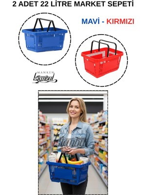 Manken İstanbul 22 Litre 2 Adet Market Sepeti, Alışveriş Sepeti, Saplı Market Sepeti