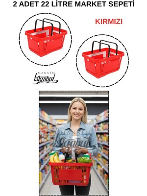 Manken İstanbul 22 Litre 2 Adet Market Sepeti, Alışveriş Sepeti, Saplı Market Sepeti