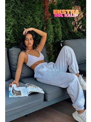 Vladivosto Bol Kalıp Yüksek Bel Kadın Oversize Baggy Paçası Lastikli Eşofman Altı