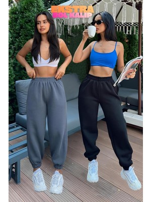 Vladivosto Bol Kalıp Yüksek Bel Kadın Oversize Baggy Paçası Lastikli Eşofman Altı