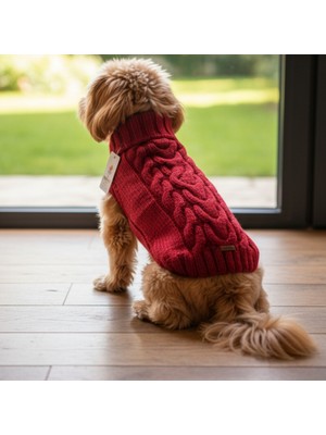 TrendyPati Köpekler Için Boğazlı Örgü Kazak –koyu Kırmızı - Sırt :37 cm Göğüs 45-55 cm