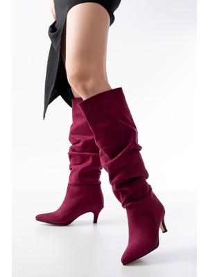 Etiler Collection SR-2001 Bordo Süet Ince Topuklu Günlük Bayan Çizme