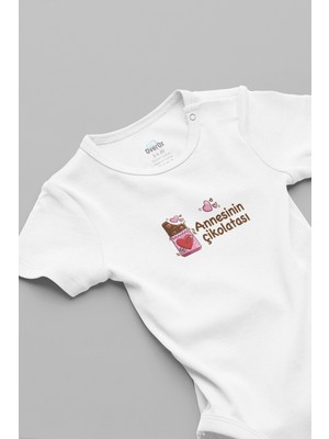 Overoz Annesinin Çikolatası Baskılı Çıtçıtlı Kısa Kollu Bebek Body Zıbın Tulum Badi 5933