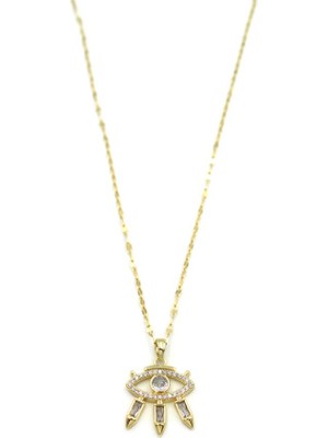 İsmiyle Al Taşlı Parıltılı Göz Kolye - Altın