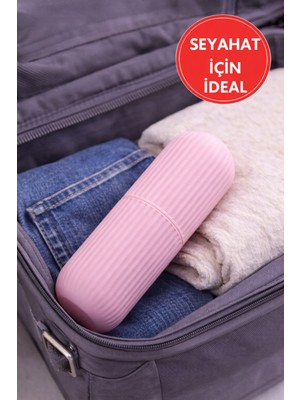 Taşınabilir Diş Fırçası Kutusu Pembe | Kapaklı Hijyenik Seyahat Diş Fırçası Kabı 18,5 cm