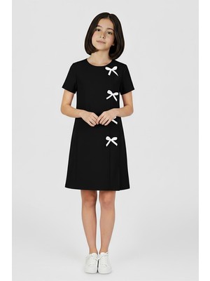 Dmb Kız Çocuk Kurdeleli Elbise 9-14 Yaş Siyah