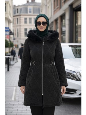 Janset Kapitone Siyah Büyük Beden Mont 42/52