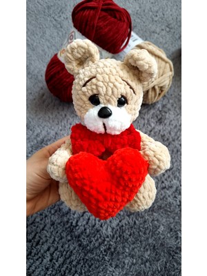 Amigurumi Kalp Tutan Ayıcık El Yapımı Örgü Oyuncak Organik Oyuncak