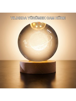 Zero Land Sptrns Işıklı Sarı Cam Küre ve Kız Figürü Ahşap Standlı Dekoratif Lamba