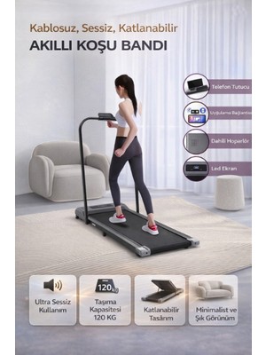 Ttt Akıllı Koşu Bandı Kablosuz, Sessiz ve Katlanabilir Modern Spor Ekipmanı 120 kg Taşıma Kapasitesi