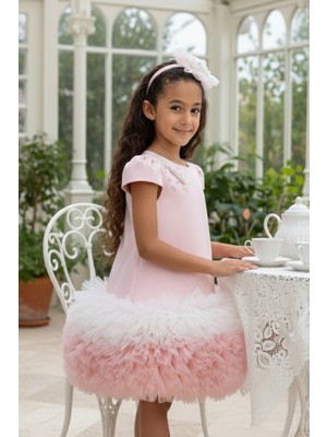 Pamina Kız Çocuk Şeker Tül Etekli Elbise 3-7 Yaş Pudra