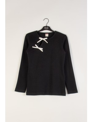 Dmb Kız Çocuk Kurdele Detaylı Badi 9-14 Yaş Siyah